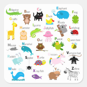 Alphabet with animal pictures and letters square sticker