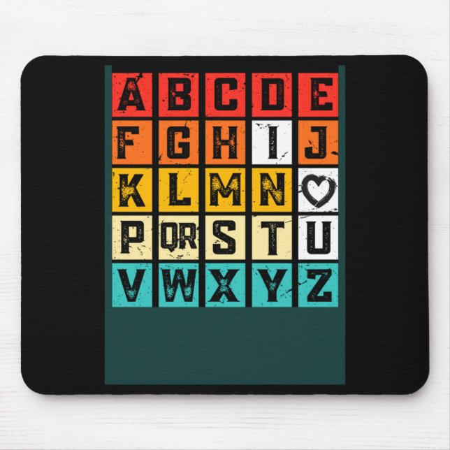 Alphabetic Abcd Love You Valentines Day Red Heart  Mouse Pad (Front)
