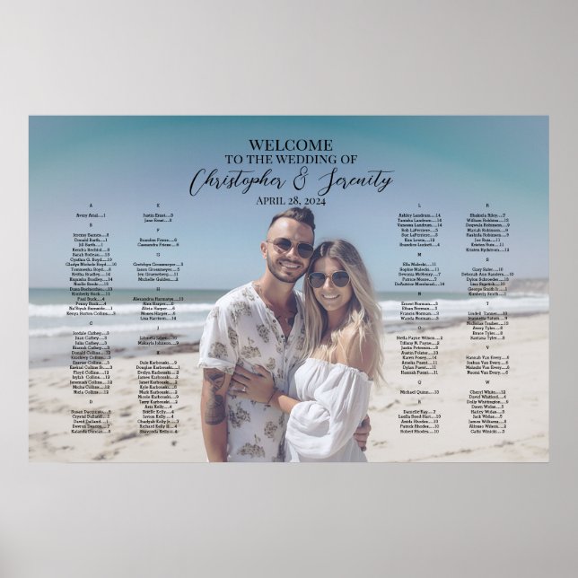 Alphabetical elegant photo wedding seating chart (Front)