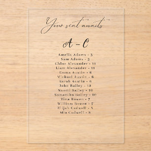 Alphabetical Guest List Acrylic Seating Card Acrylic Invitations