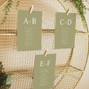 Alphabetical Matcha Wedding Seating Chart Card