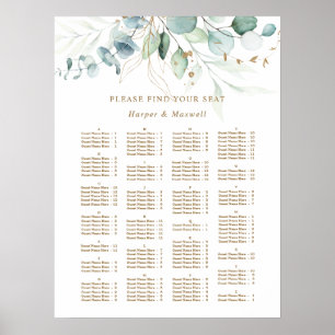ALPHABETICAL Order Gold and Green Wedding Seating Poster