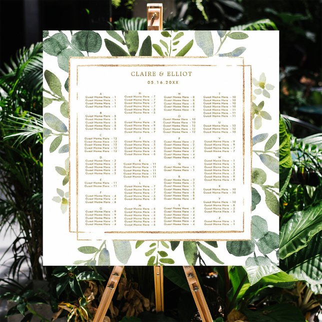 ALPHABETICAL ORDER Gold Greenery Wedding Seating Poster (Creator Uploaded)