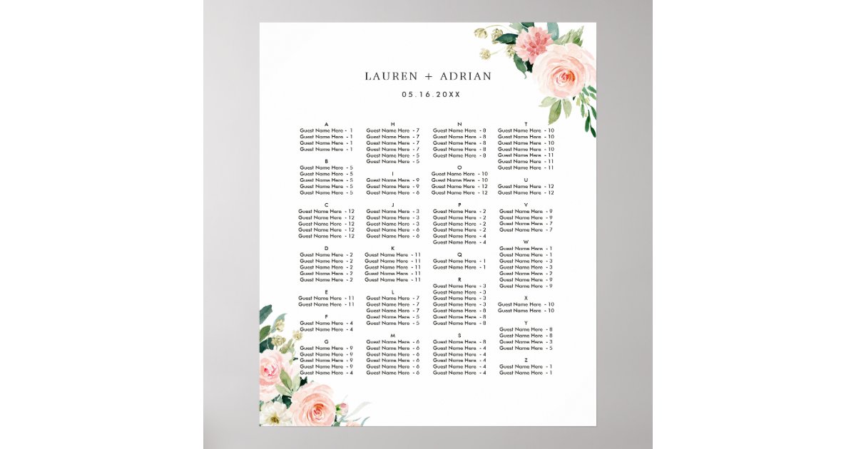 ALPHABETICAL ORDER Wedding Seating Chart Zazzle au