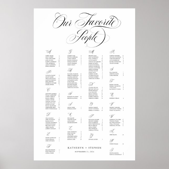 Alphabetical Our Favourite People Elegant Wedding Poster (Front)