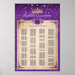 Alphabetical Purple Lavender Gold Roses Seating Poster
