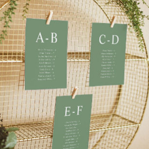Alphabetical Sage Green Wedding Seating Chart Card