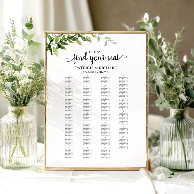 Alphabetical Seating Chart Elegant Greenery (Creator Uploaded)