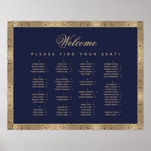 Alphabetical Seating Chart Navy Blue Gold Roses