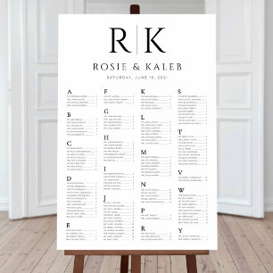 Alphabetical Wedding Seating Chart Large Initials