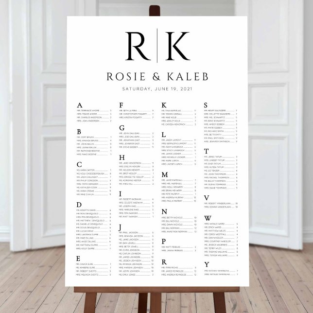 Alphabetical Wedding Seating Chart Large Initials (Creator Uploaded)