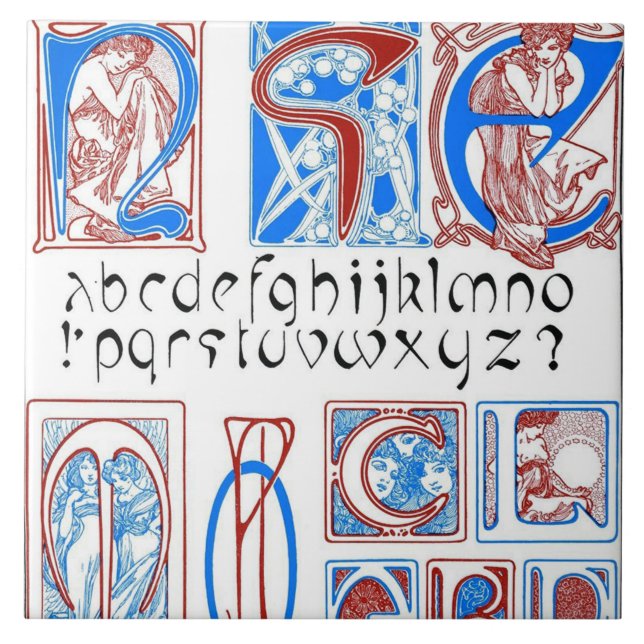 Alphabets of Art Nouveau Style, Mucha Ceramic Tile (Front)
