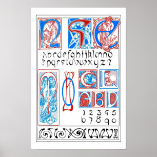 Alphabets of Art Nouveau Style, Mucha Poster