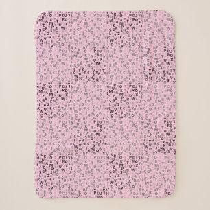 Alphabets Pattern 01 BW.w LPink BG Sherpa Blanket
