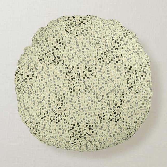 Alphabets Pattern 01 BW.w LYellow BG Round Cushion (Front)
