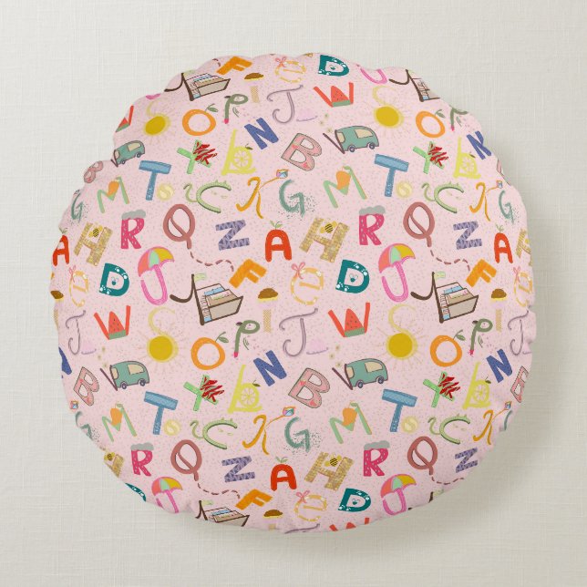 Alphabets  round cushion (Front)