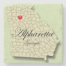 Alpharetta, Georgia, Heart, Map, Coasters