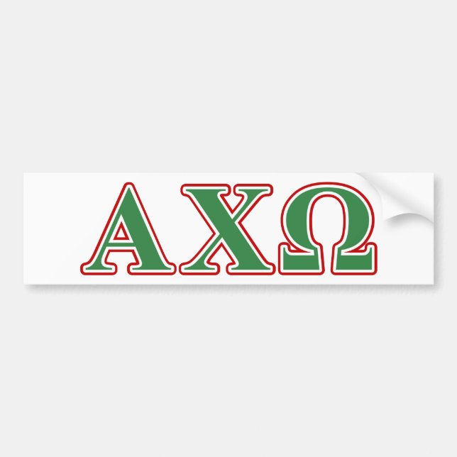 Alphi Chi Omega Green and Red Letters Bumper Sticker (Front)