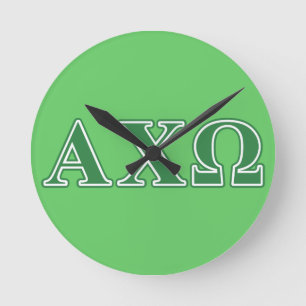 Alphi Chi Omega Green Letters Round Clock