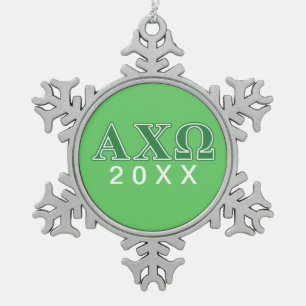 Alphi Chi Omega Green Letters Snowflake Pewter Christmas Ornament