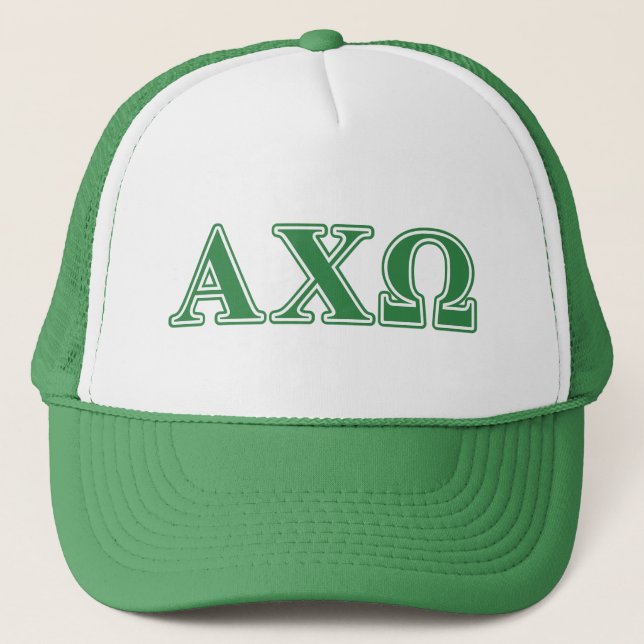 Alphi Chi Omega Green Letters Trucker Hat (Front)