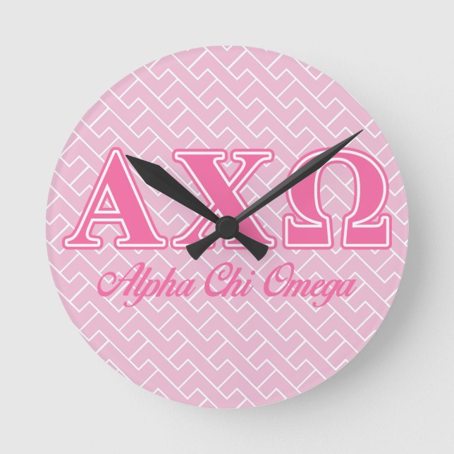 Alphi Chi Omega Pink Letters Round Clock (Front)