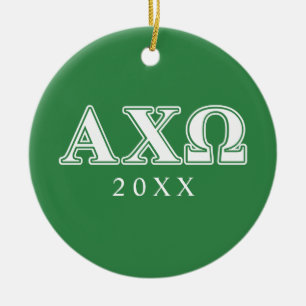 Alphi Chi Omega White and Green Letters Ceramic Ornament