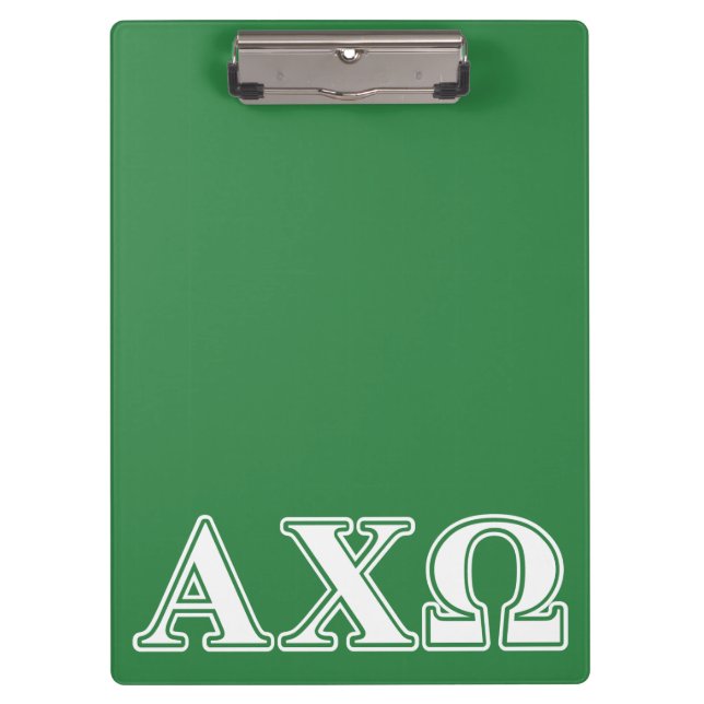 Alphi Chi Omega White and Green Letters Clipboard (Front)