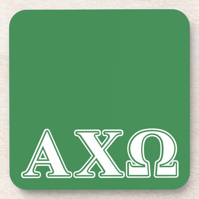 Alphi Chi Omega White and Green Letters Coaster (Front)