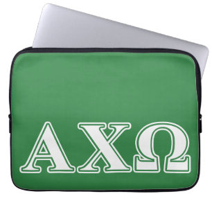 Alphi Chi Omega White and Green Letters Laptop Sleeve