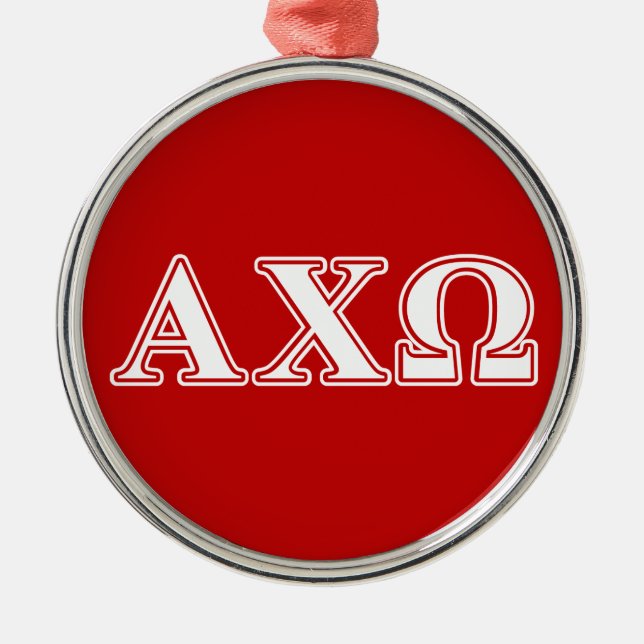 Alphi Chi Omega White and Red Letters Metal Ornament (Front)