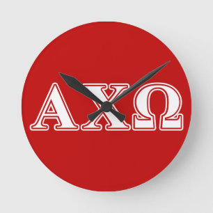 Alphi Chi Omega White and Red Letters Round Clock