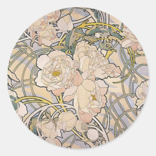Alphones ( Alfons ) Mucha ~ Flowers Classic Round Sticker