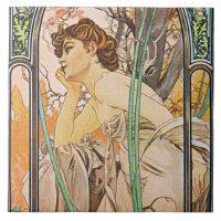 Alphons Mucha Evening Reverie Tile Trivet Gift Box