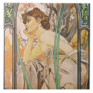 Alphons Mucha Evening Reverie Tile Trivet Gift Box