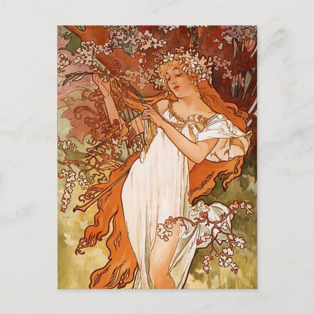 Alphons Mucha - The four season - Spring Postcard (Front)