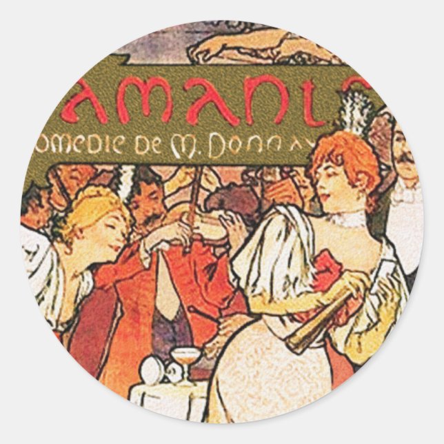 Alphonse (Alfons) Mucha:   Amants Classic Round Sticker (Front)