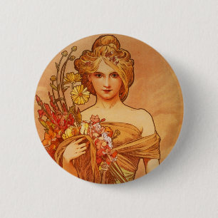 Alphonse (Alfons) Mucha Bouquet 6 Cm Round Badge