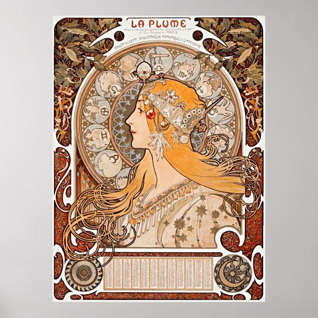 Alphonse Maria Mucha's Zodiaque or La Plume  Poster (Front)