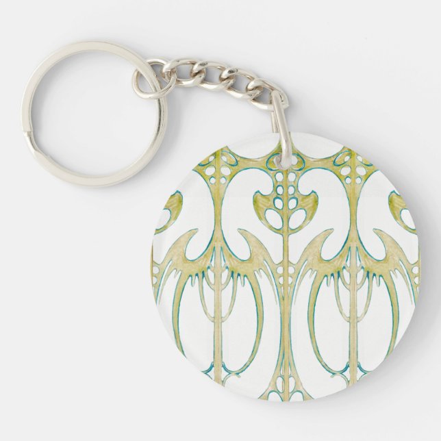 Alphonse Mucha abstract art and signature  Key Ring (Front)