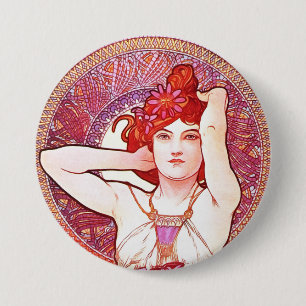 Alphonse Mucha Amethyst Floral Vintage Art Nouveau 7.5 Cm Round Badge