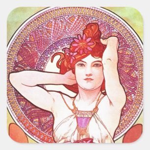 Alphonse Mucha Amethyst Floral Vintage Art Nouveau Square Sticker