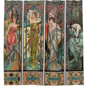 Alphonse Mucha art, art nouveau,vintage,females,be Shower Curtain