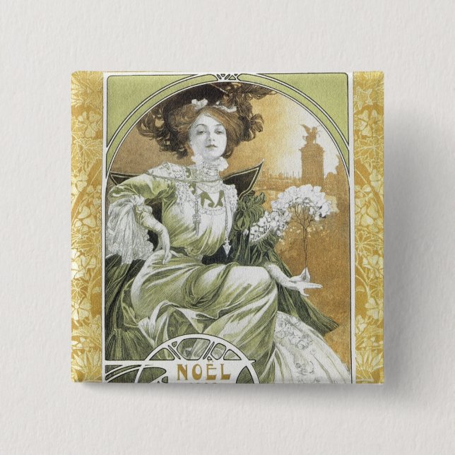 Alphonse Mucha - Art Nouveau 15 Cm Square Badge (Front)