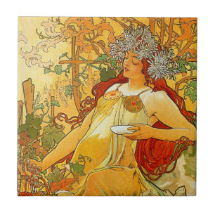 Alphonse Mucha Art Nouveau Autumn Ceramic Tile