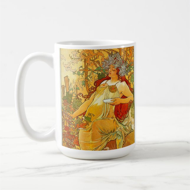 Alphonse Mucha Art Nouveau Autumn Coffee Mug (Left)
