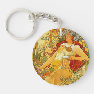 Alphonse Mucha Art Nouveau Autumn Key Ring