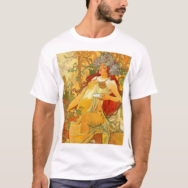 Alphonse Mucha Art Nouveau Autumn T-Shirt (Front)