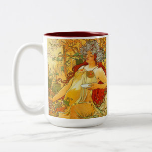 Alphonse Mucha Art Nouveau Autumn Two-Tone Coffee Mug