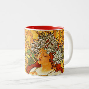 Alphonse Mucha Art Nouveau Autumn Two-Tone Coffee Mug